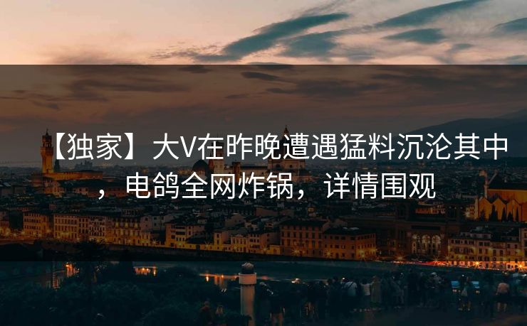 【独家】大V在昨晚遭遇猛料沉沦其中，电鸽全网炸锅，详情围观