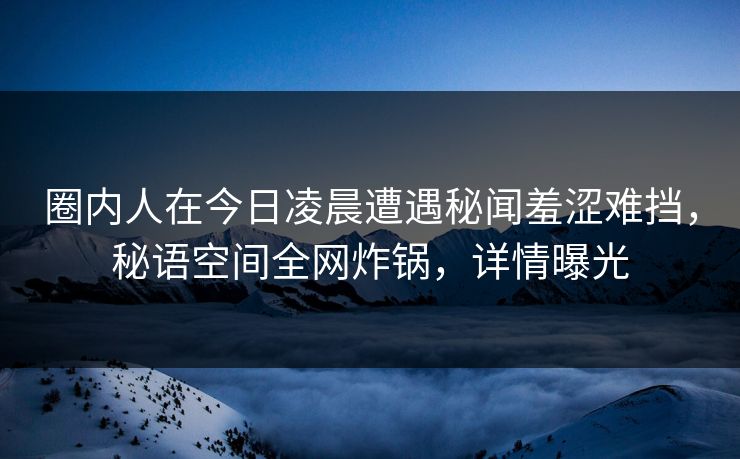 圈内人在今日凌晨遭遇秘闻羞涩难挡，秘语空间全网炸锅，详情曝光